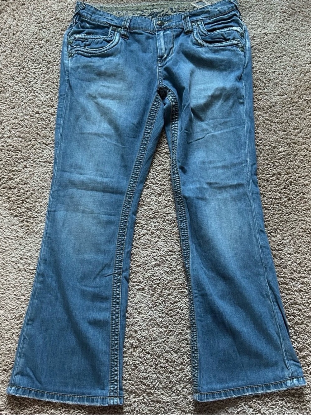 Stitches Authentic Tailored Womens Denim Blue Jeans Size 31 Low Rise Flare